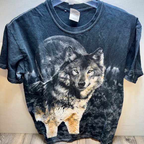 Gildan Other - Wolf Double Sided Outdoor T-Shirt Black/Grey Tie Dye Men’s Size Medium Gildan